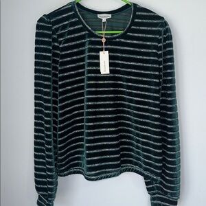 Heartloom Green Striped Velvet Blouse size L